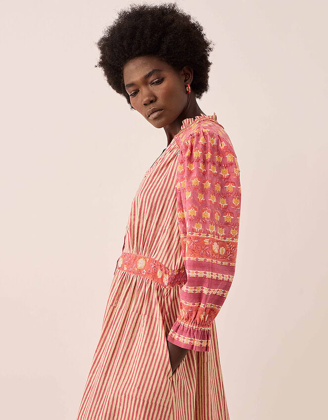 East Devyn Hand Woodblock Cotton Dress, Pink (PINK), large