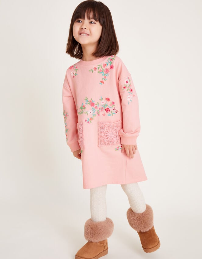 Floral Embroidered Sweatshirt Dress, Pink (PINK), large