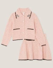 Bow Collar Cardigan & Knit Skirt Set, Pink (PINK), large