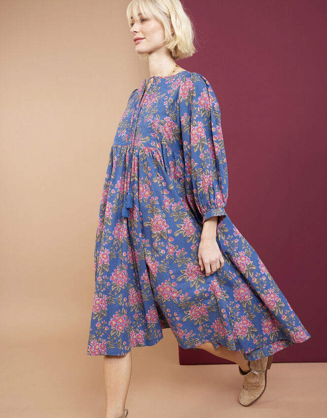 East Charlotte Embroidered Floral Print Dress, Blue (BLUE), large