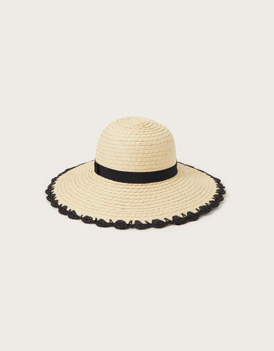 Scallop Trim Straw Hat, , large