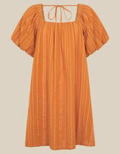Yara Puff Sleeve Stripe Mini Dress, Tan (TAN), large