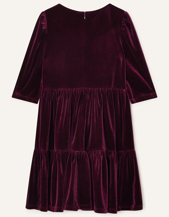 Tiered Velvet Dress, Red (BURGUNDY), large