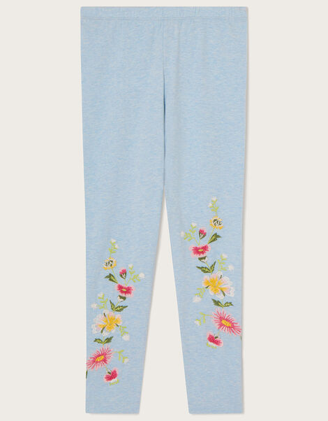 Floral Embroidered Leggings with Sustainable Cotton	 Blue, Blue (BLUE), large