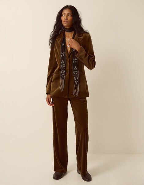 Mila Velvet Straight Leg Trousers, Green (KHAKI), large