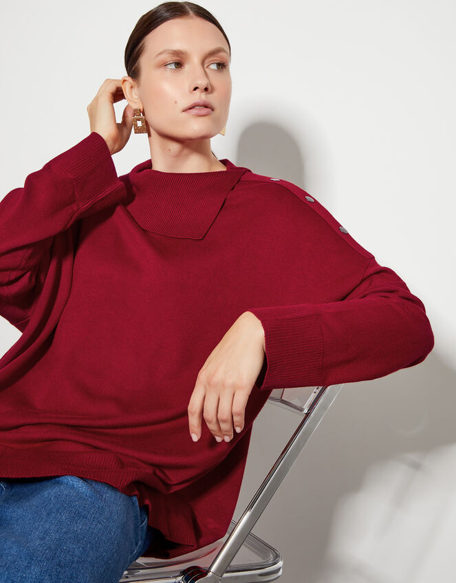 Beth Button Detail Sweater, Red (RED), large