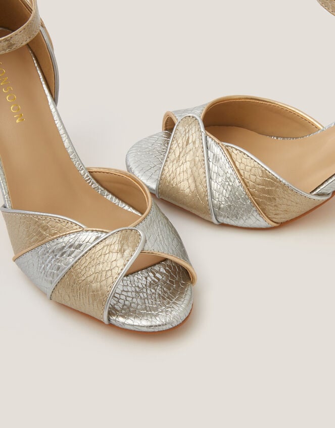Meg Metallic Two Tone Heels, Gold (GOLD), large