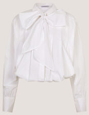 Nicole Detachable Bow Shirt, White (WHITE), large