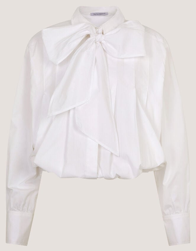 Nicole Detachable Bow Shirt, White (WHITE), large
