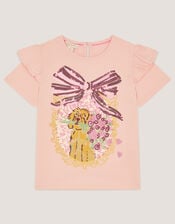Sequin Bow Dog Graphic T-Shirt, Pink (PINK), large