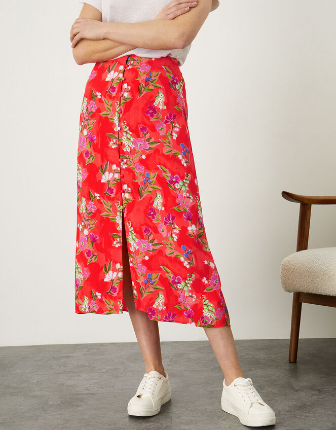 Khloe Floral Button Down Skirt, Orange (ORANGE), large