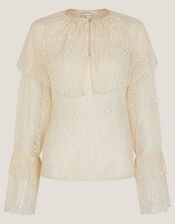 Monsoon x Sarah Corbett-Winder Oversized Collar Lace Blouse, Cream (CREAM), large