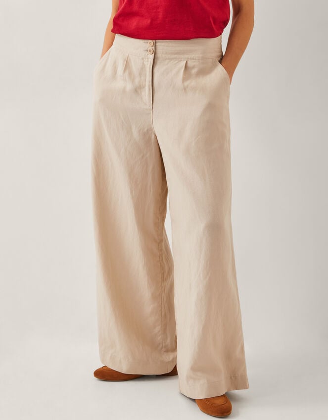Frida Linen Blend Wide Leg Trousers, Natural (NATURAL), large