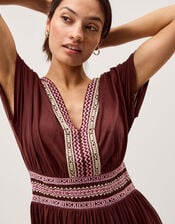 Jacqueline Aztec Tiered Midi Dress, Brown (BROWN), large