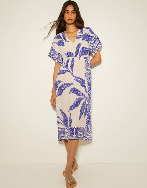 Dinah Palm Print Midi Dress, White (WHITE), large