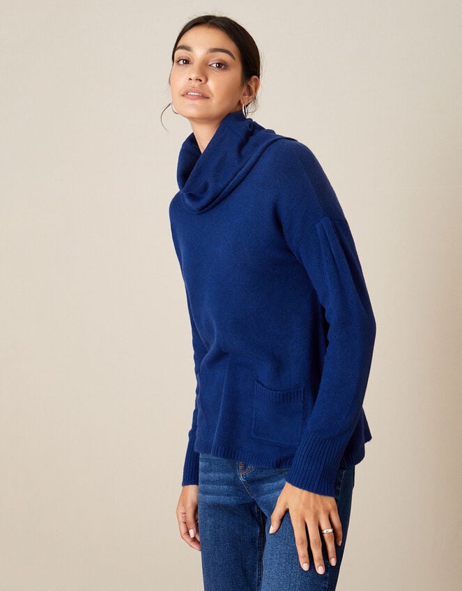 Cowl Neck Cosy Jumper , Blue (COBALT), large