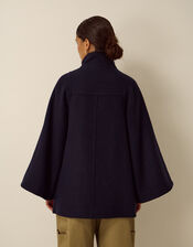 Frida Funnel Neck Cape Coat, Blue (NAVY), large