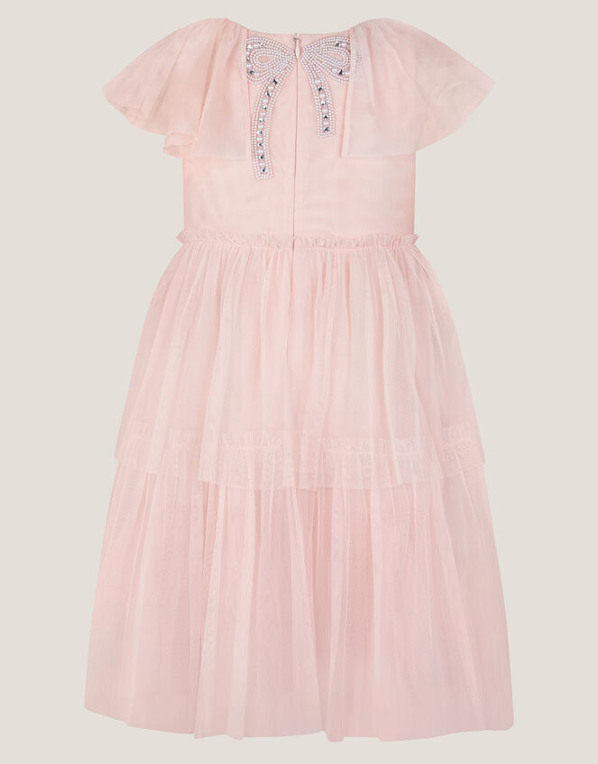 Embellished Bow Cape Sleeve Dress, Pink (PINK), large