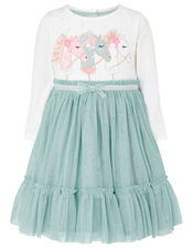 Baby Unicorn Disco Dress, Teal (TEAL), large