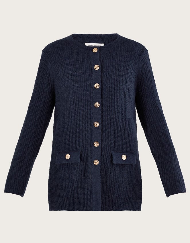 Ribbed Longline Cardigan, Blue (NAVY), large