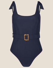 Sally Belted Swimsuit with Recycled Polyester, Blue (NAVY), large