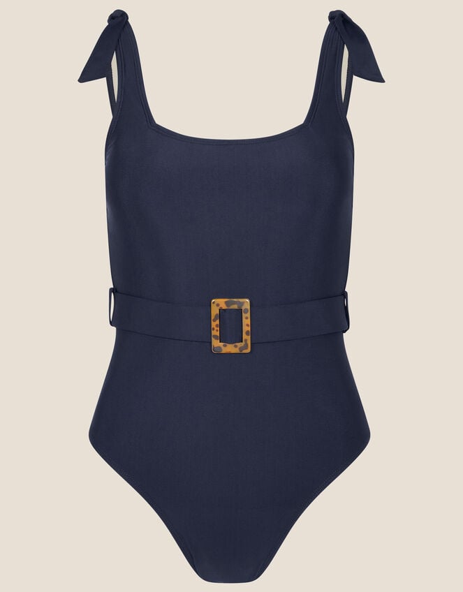 Sally Belted Swimsuit with Recycled Polyester, Blue (NAVY), large