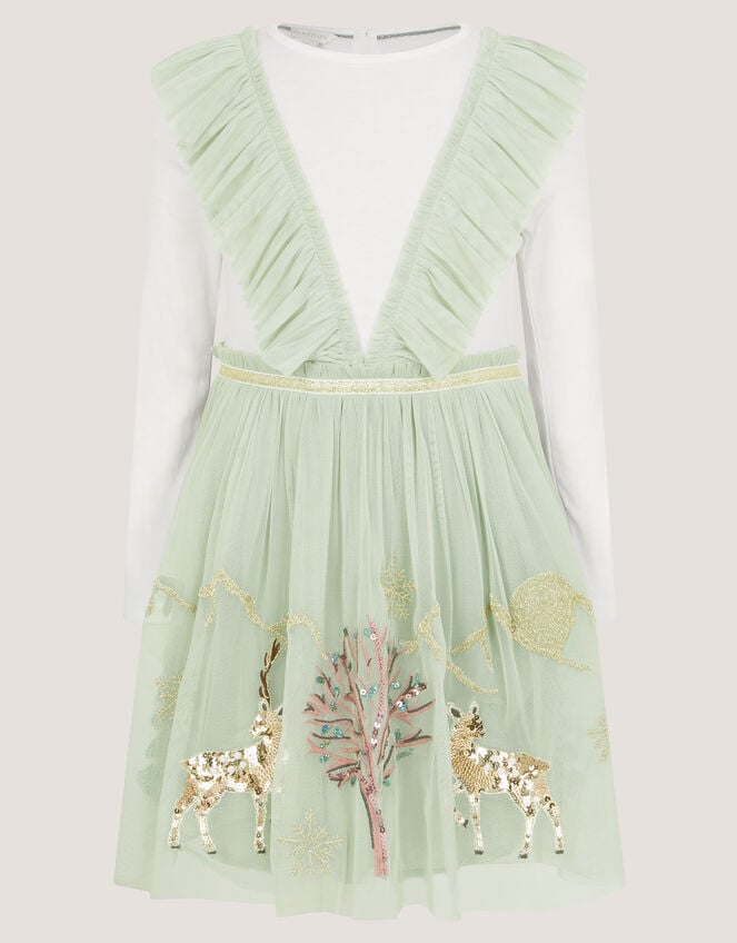 Enchanted Tulle Ruffle Christmas Dress, Green (GREEN), large