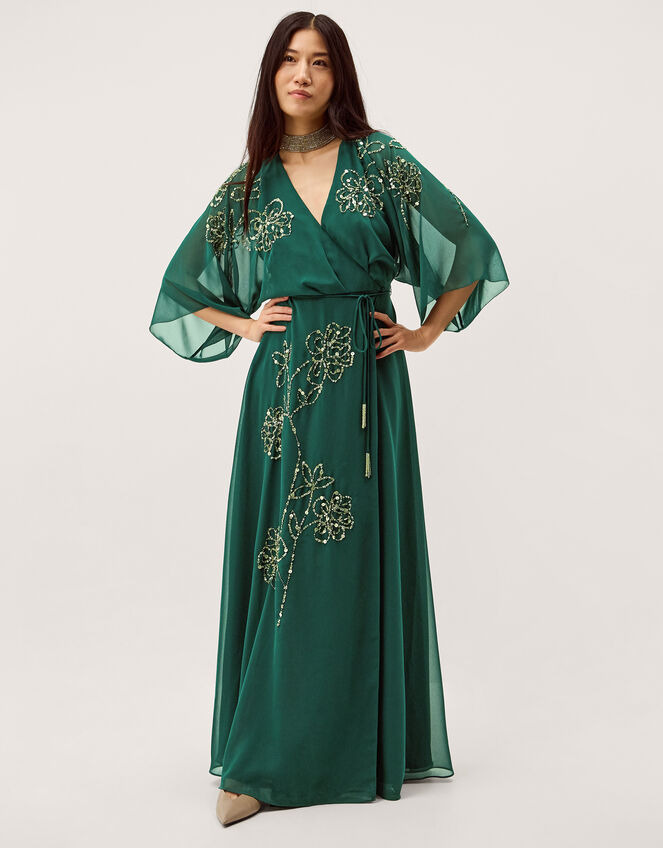 embellished wrap maxi dress Floral Embellished Wrap Maxi Dress - Peony