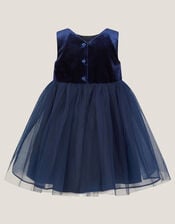 Baby Velvet Bow Party Dress, Blue (NAVY), large