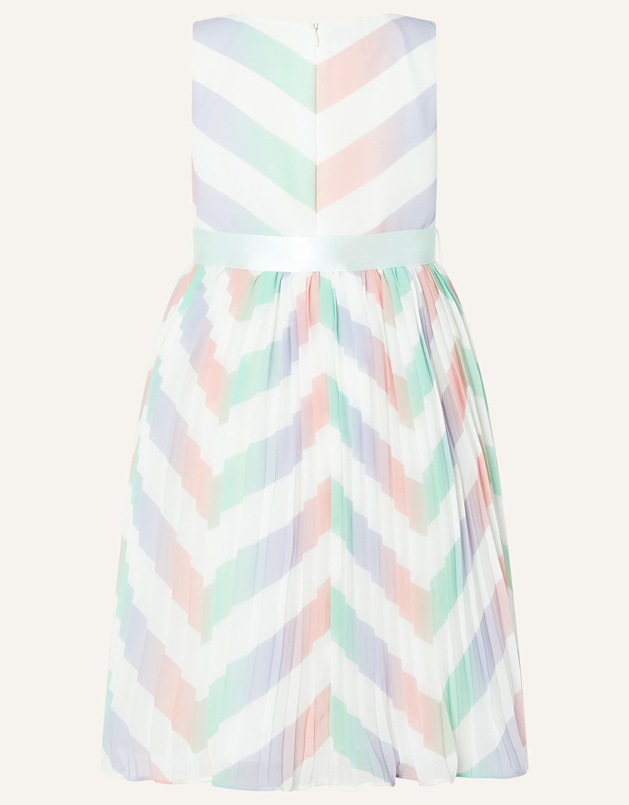 Chevron Pleated Dress Ivory