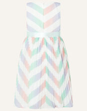 Chevron Pleated Dress, Ivory (IVORY), large