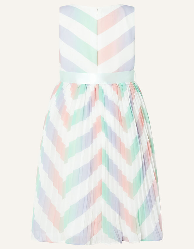 Chevron Pleated Dress, Ivory (IVORY), large