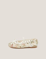 Floral Embroidered Mesh Ballet Flats, Ivory (IVORY), large