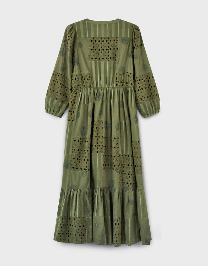 East Tasia Patchwork Broderie Maxi Dress, Green (OLIVE), large