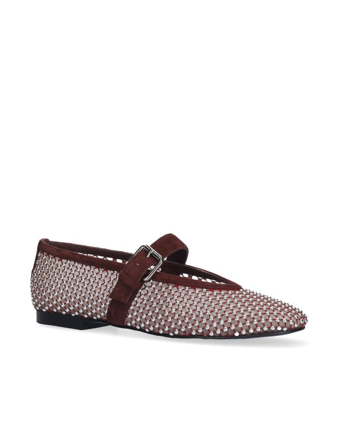 Bibi Lou Stud Mesh Ballet Flats, Red (BURGUNDY), large