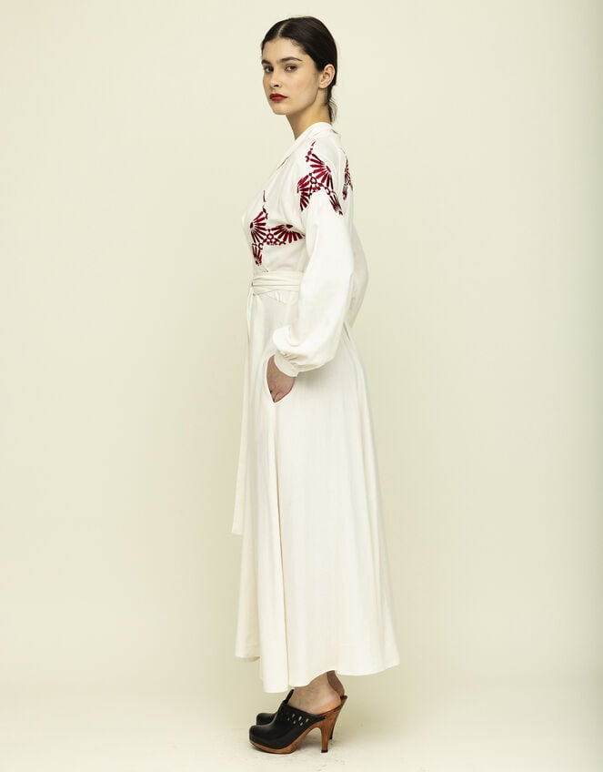 Tallulah & Hope Mitzi Embroidered Wrap Dress, Camel (OATMEAL), large