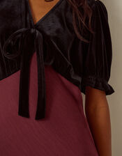 Fiona Puff Sleeve Velvet Satin Midi Dress, Red (WINE), large