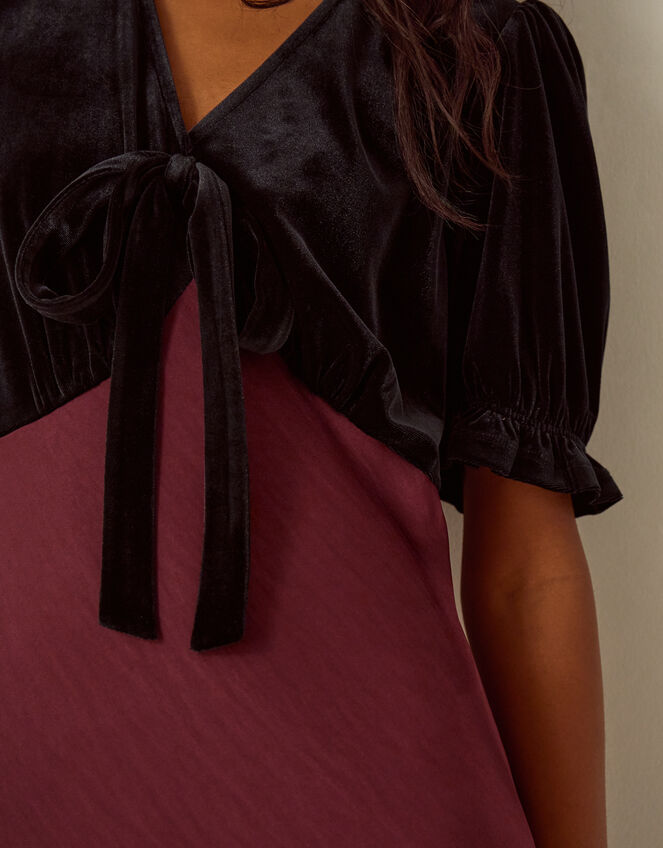Fiona Puff Sleeve Velvet Satin Midi Dress, Red (WINE), large