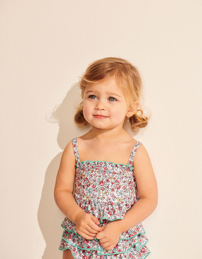 Baby Ditsy Print Ruffle Front Swimsuit, Green (MINT), large