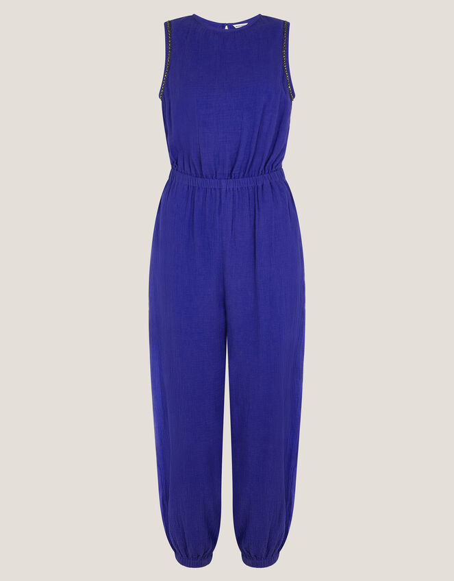 Mila Embellished Sleeveless Jumpsuit, Blue (BLUE), large