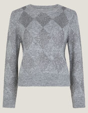 Alba Sequin Argyle Jumper, Grey (GREY), large