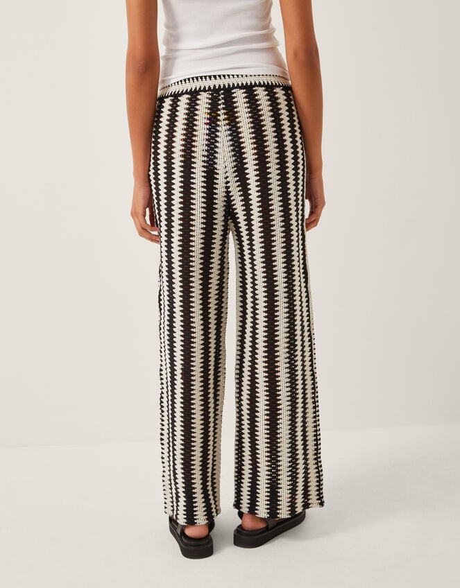Cleo Crochet Stripe Wide Leg Trousers, Black (BLACK), large