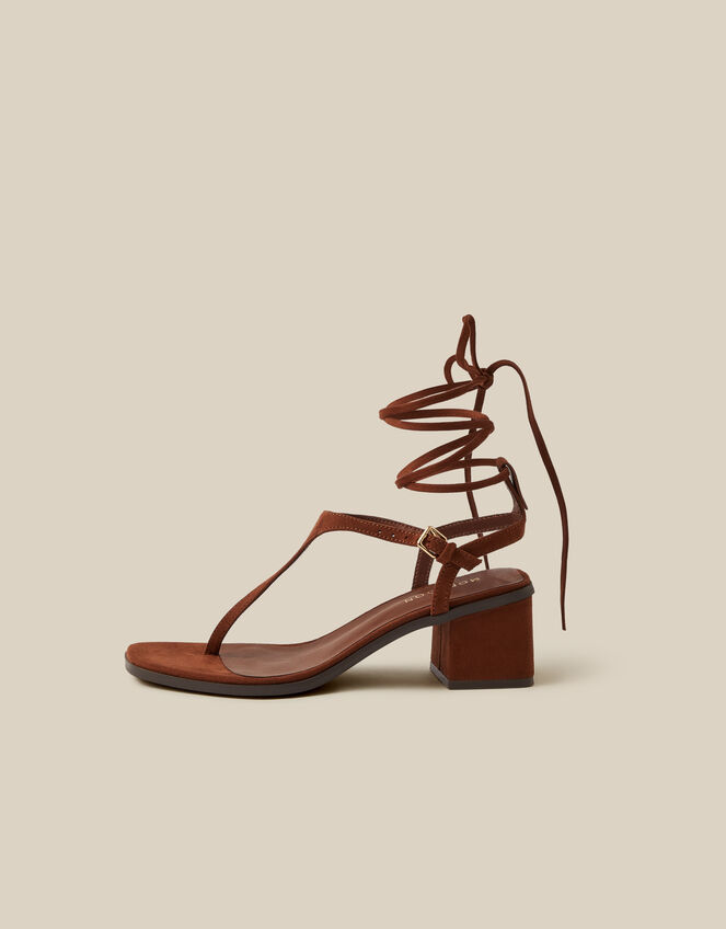 Hatty Toe Post Tie Strap Heels, Brown (CHOCOLATE), large