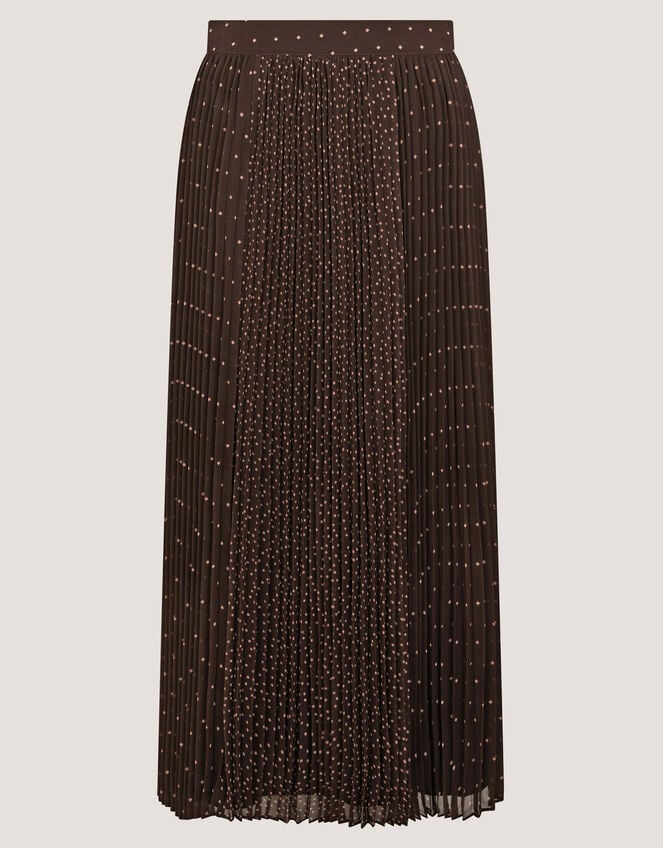 Demi Polka Dot Pleated Midi Skirt, Brown (CHOCOLATE), large