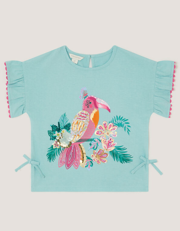Tina Tropical Toucan Embellished T-Shirt, Green (GREEN), large