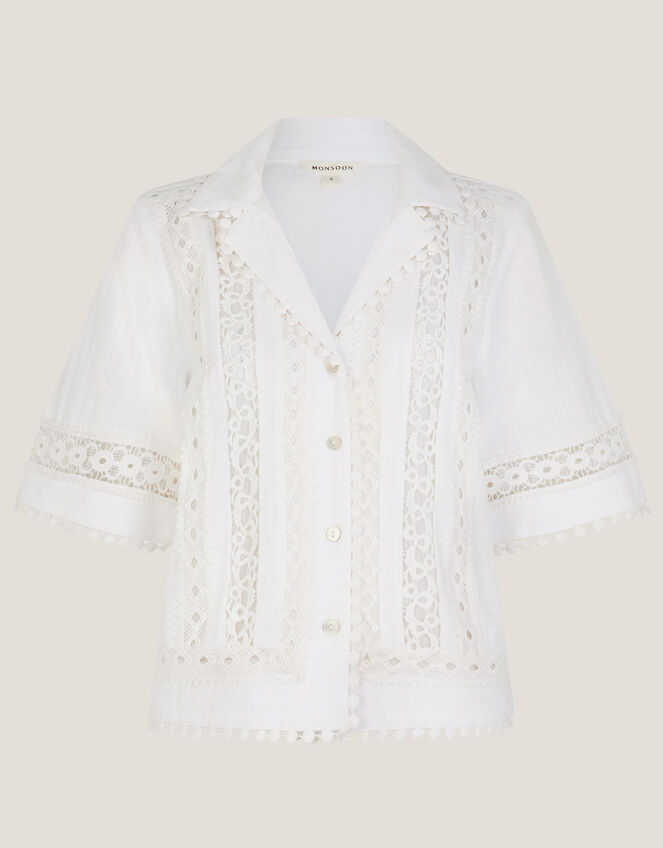 Irina Short Sleeve Lace Shirt, White (WHITE), large