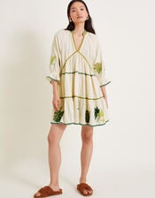 Lila Leaf Embroidered Dress, Ivory (IVORY), large