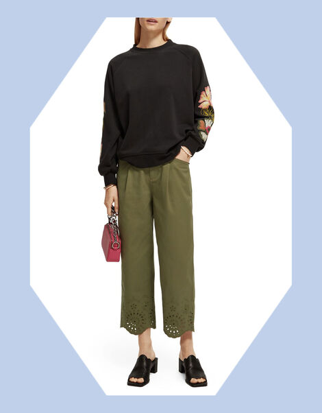 Scotch and Soda Liv Mid Rise Embroidered Trousers, Green (GREEN), large