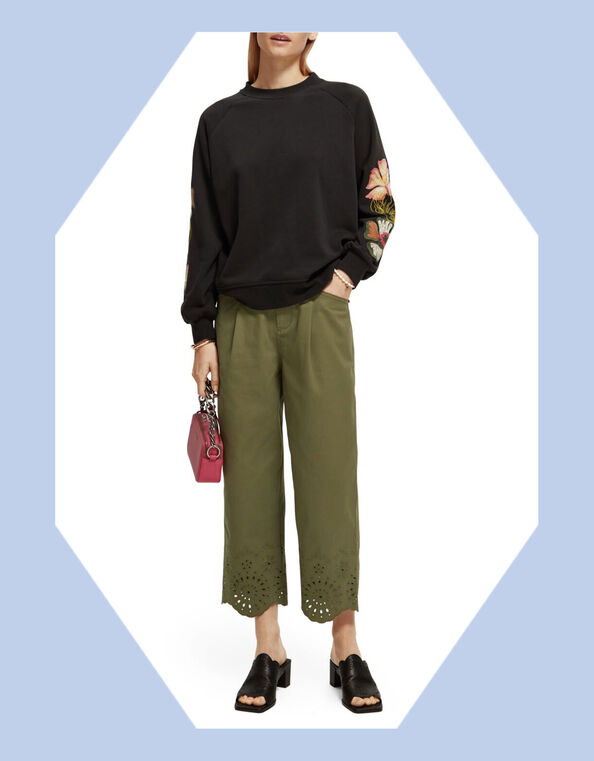 Scotch and Soda Liv Mid Rise Embroidered Trousers, Green (GREEN), large