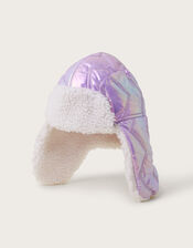 Holographic Fleece Trapper Hat, Purple (LILAC), large